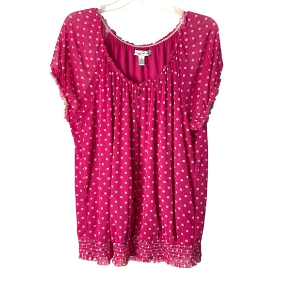 French Laundry Pink Polka-Dot Short Sleeve Peasant Blouse Size 1X - Picture 1 of 6